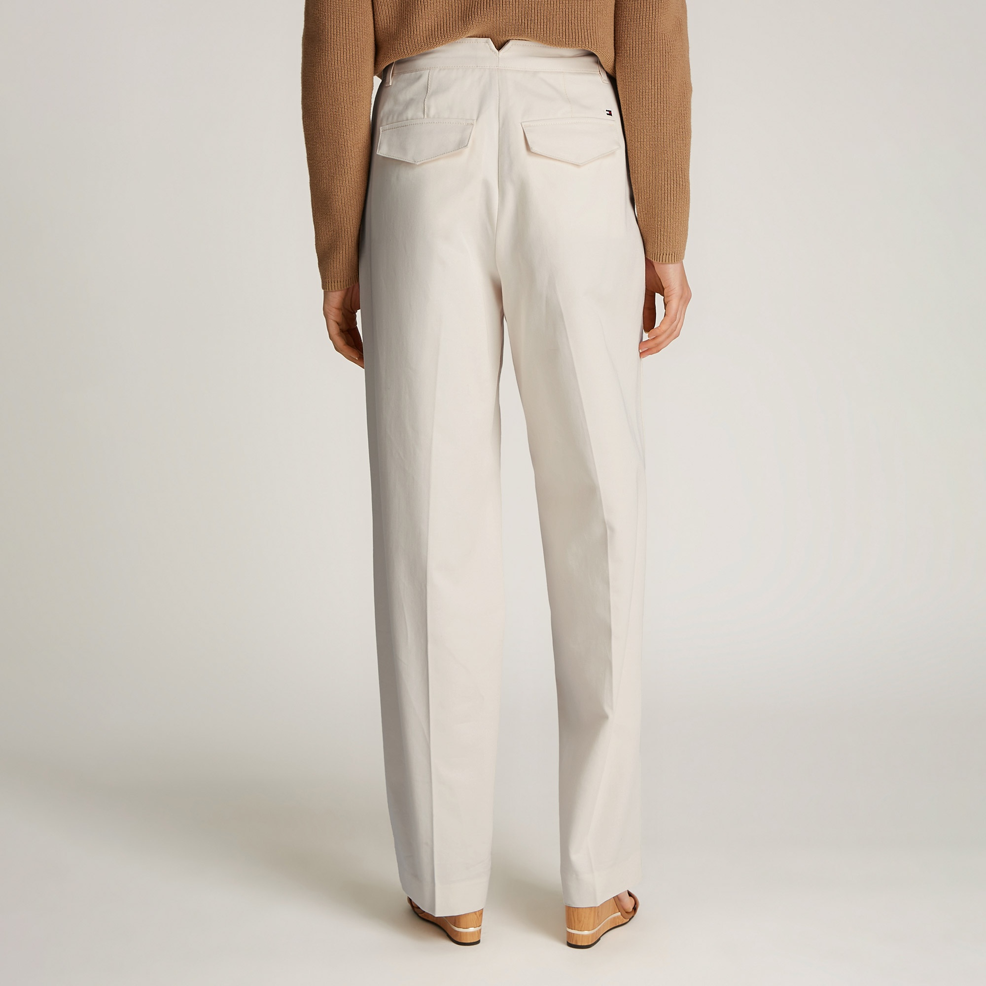 Tommy Hilfiger Cotton Barrel Relaxed Chino Kadın Krem Pantolon