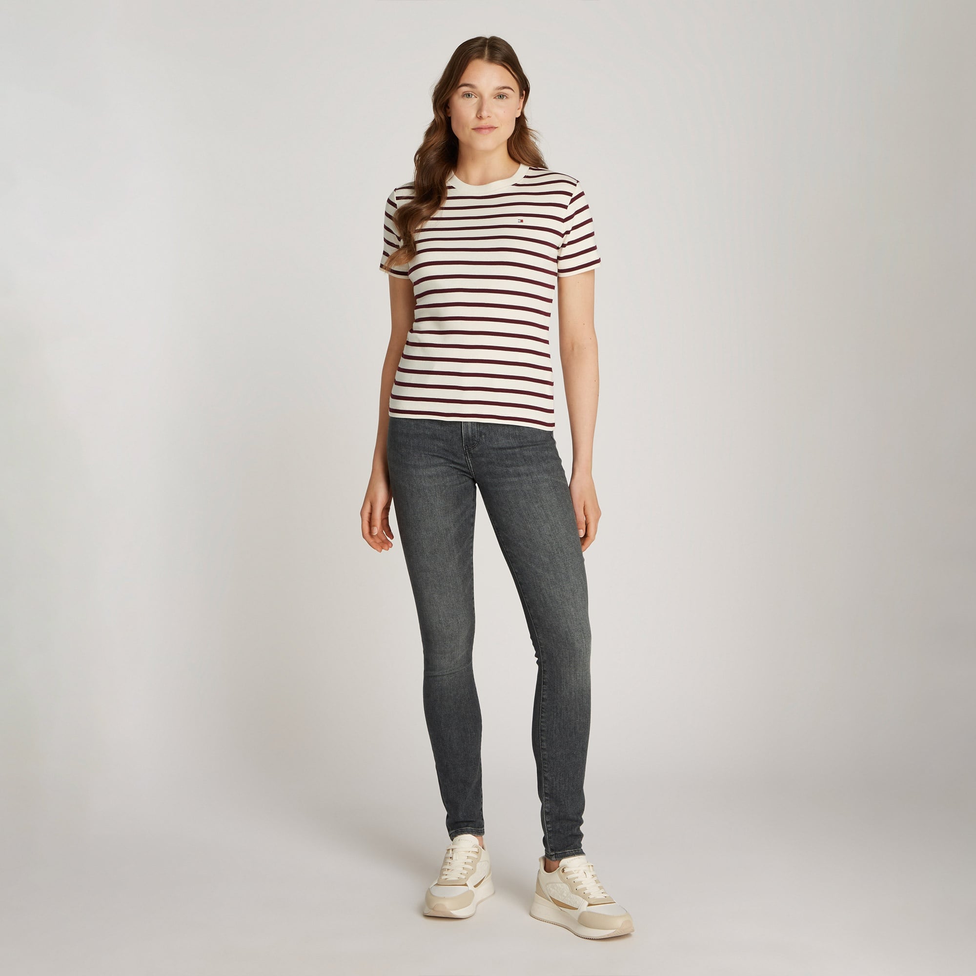 Tommy Hilfiger Slim Cody C-Nk Kadın Bej T-Shirt