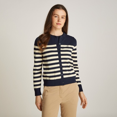  Tommy Hilfiger Co Jersey Stitch C-Nk Cardi Kadın Lacivert Kazak