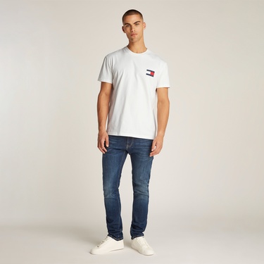 Tommy Jeans Reg Heritage Flag Ext Erkek Beyaz T-Shirt