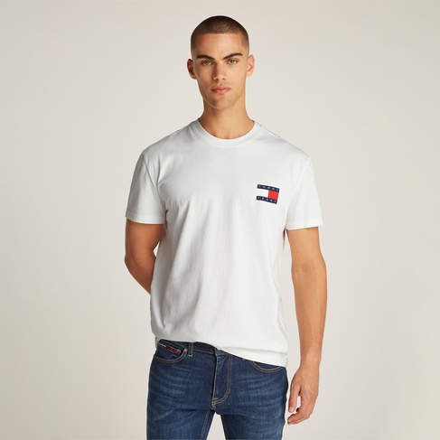  Tommy Jeans Reg Heritage Flag Ext Erkek Beyaz T-Shirt