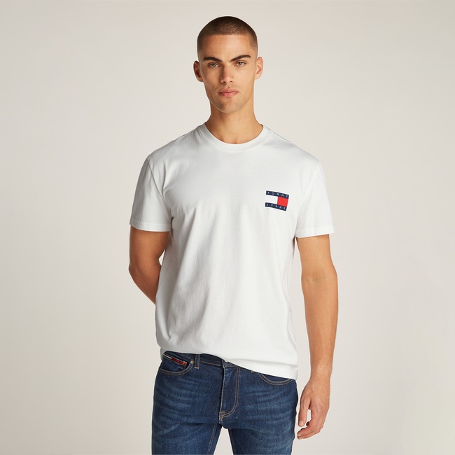  Tommy Jeans Reg Heritage Flag Ext Erkek Beyaz T-Shirt