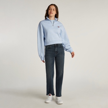  Tommy Jeans Badge 1/4 Zip Kadın Lacivert Sweatshirt