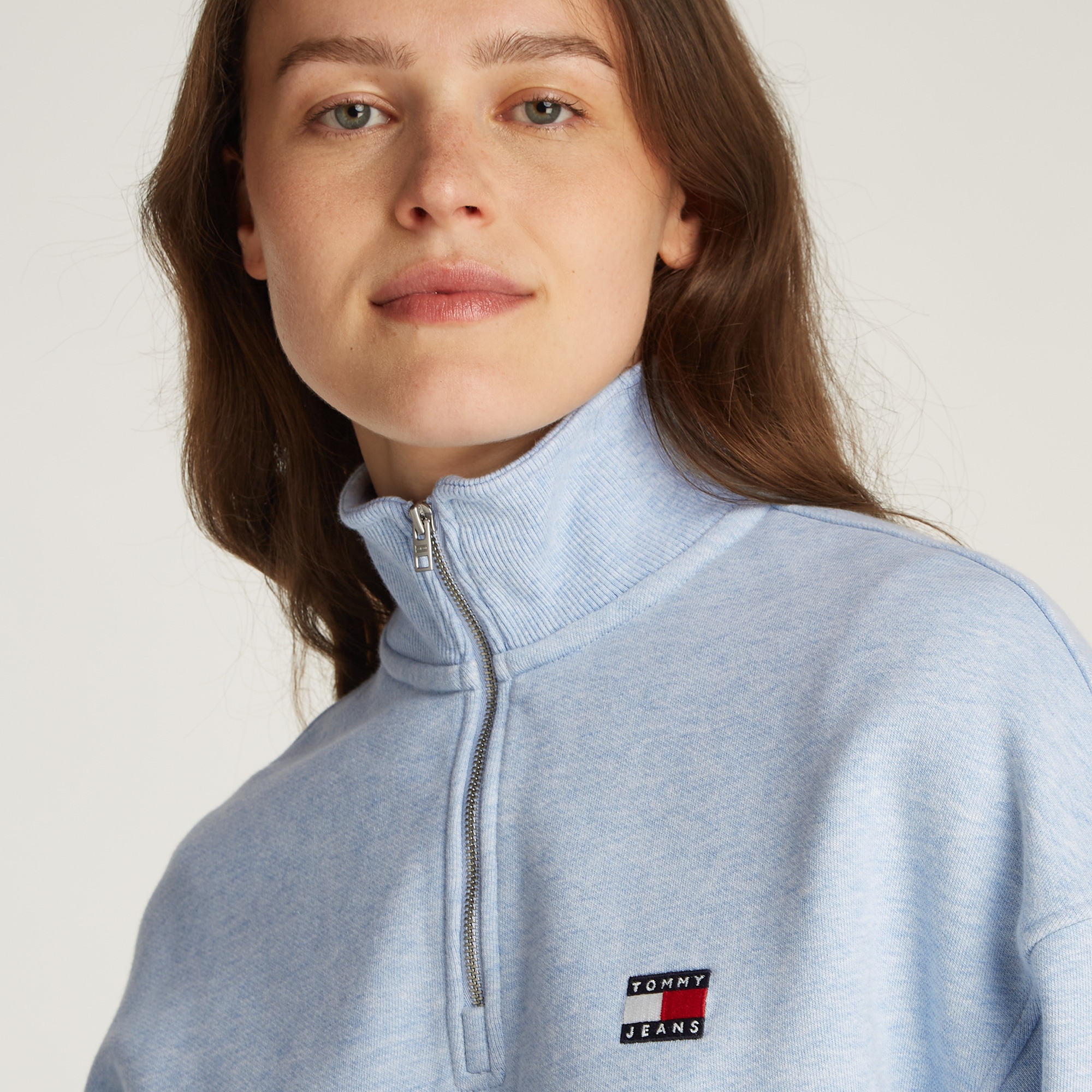 Tommy Jeans Badge 1/4 Zip Kadın Lacivert Sweatshirt