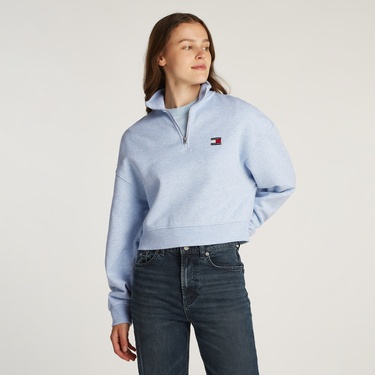  Tommy Jeans Badge 1/4 Zip Kadın Lacivert Sweatshirt