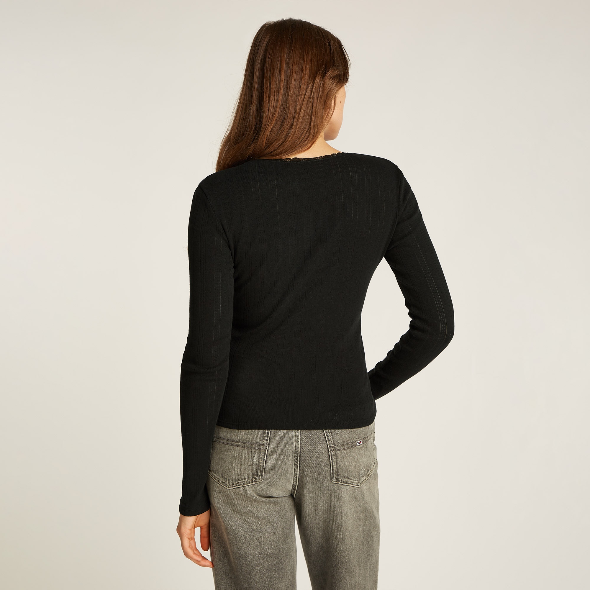 Tommy Jeans Slim Pointelle Rib Kadın Siyah T-Shirt