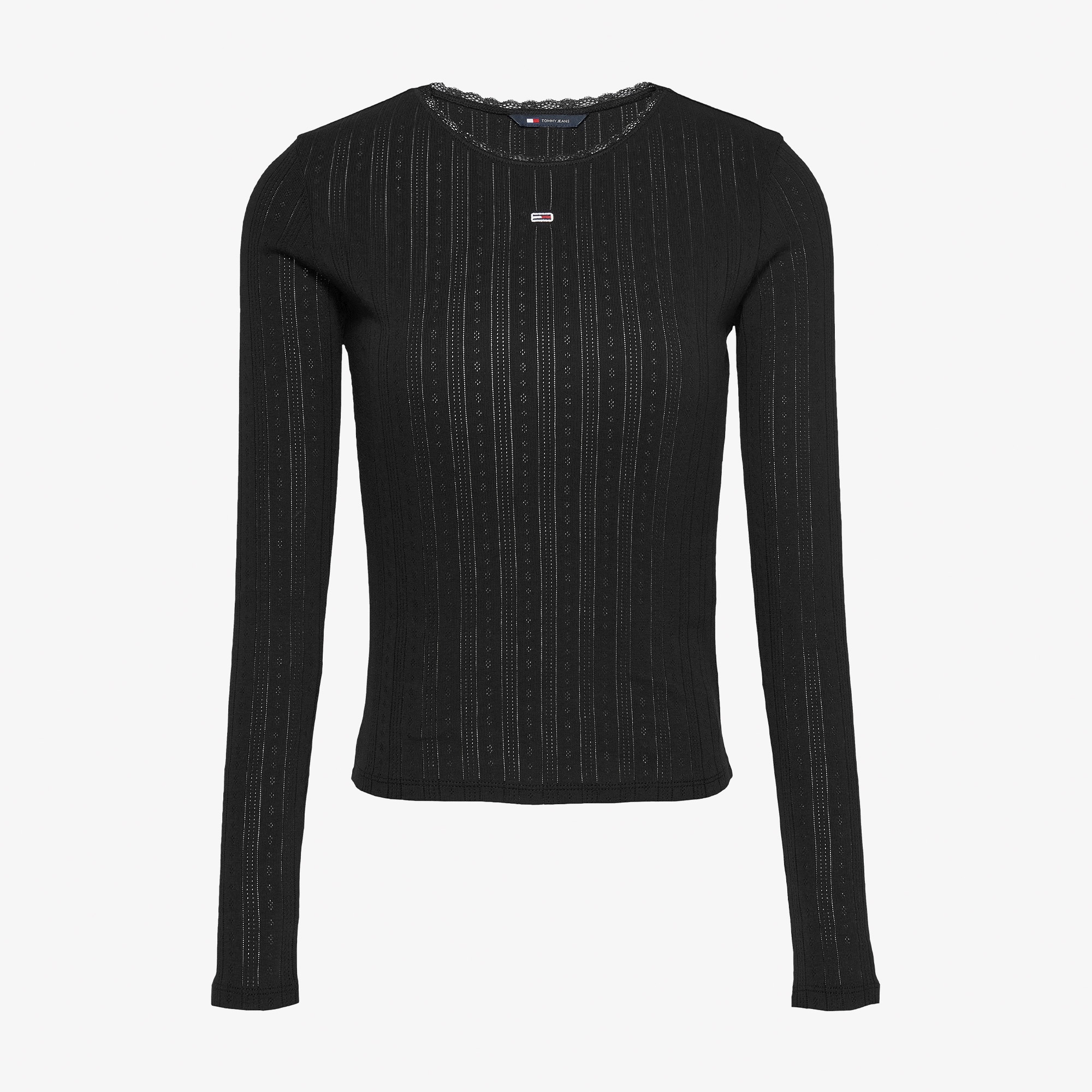 Tommy Jeans Slim Pointelle Rib Kadın Siyah T-Shirt