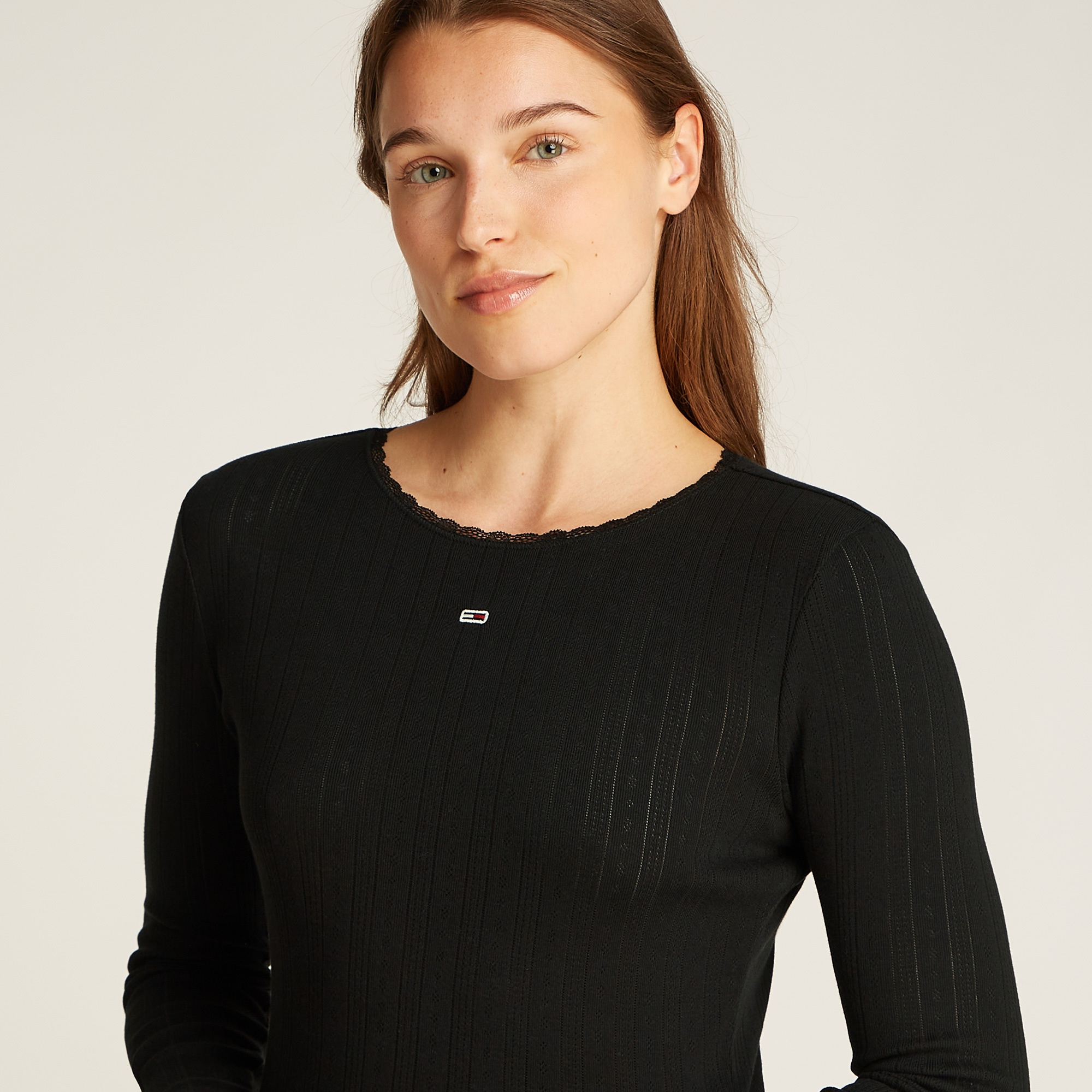 Tommy Jeans Slim Pointelle Rib Kadın Siyah T-Shirt