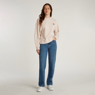  Tommy Jeans Bxy Badge Crew Kadın Bej Sweatshirt