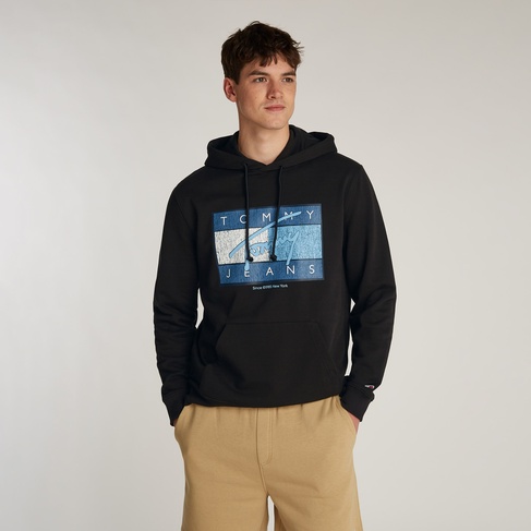  Tommy Jeans Reg Dna Flag Twist Hood Ext Erkek Siyah Sweatshirt