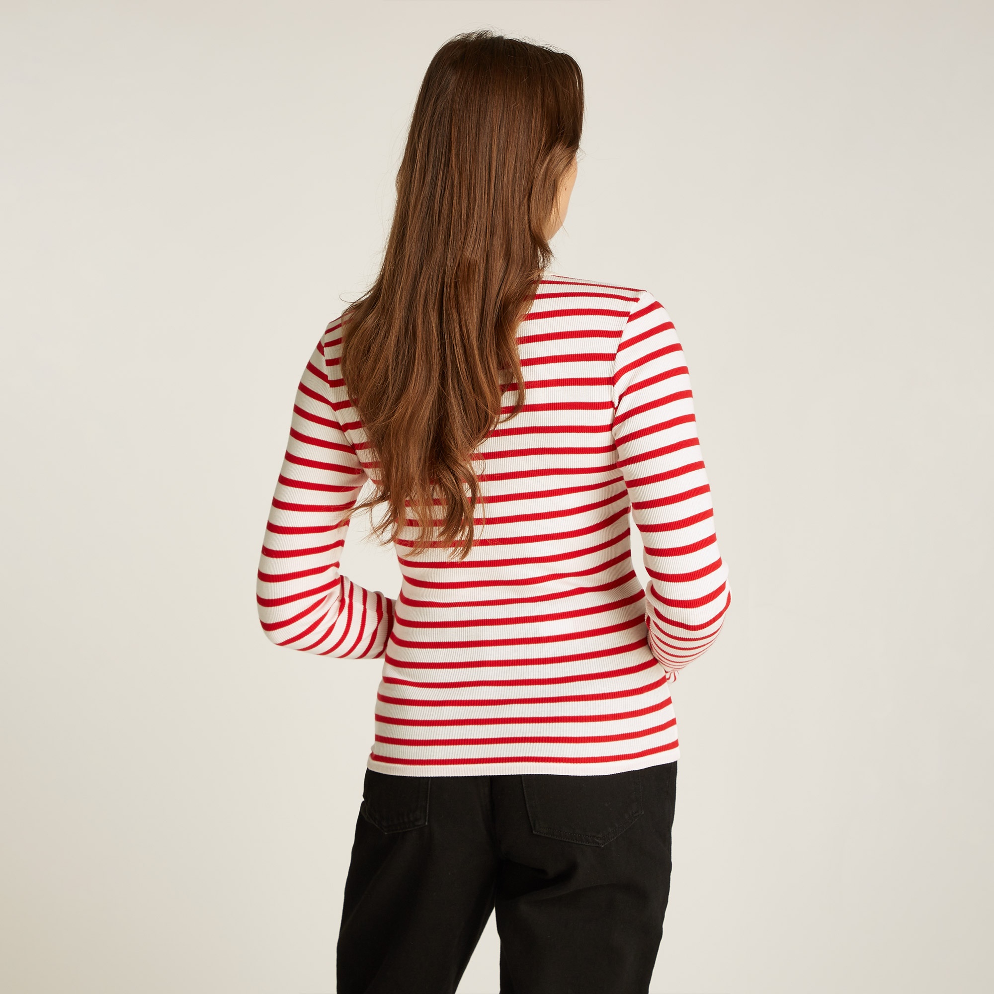 Tommy Jeans Button Rib C-Neck Kadın Kırmızı T-Shirt