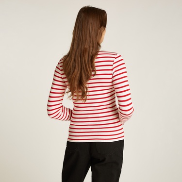  Tommy Jeans Button Rib C-Neck Kadın Kırmızı T-Shirt