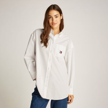  Tommy Jeans Ovs Badge Poplin Ext Kadın Beyaz Gömlek