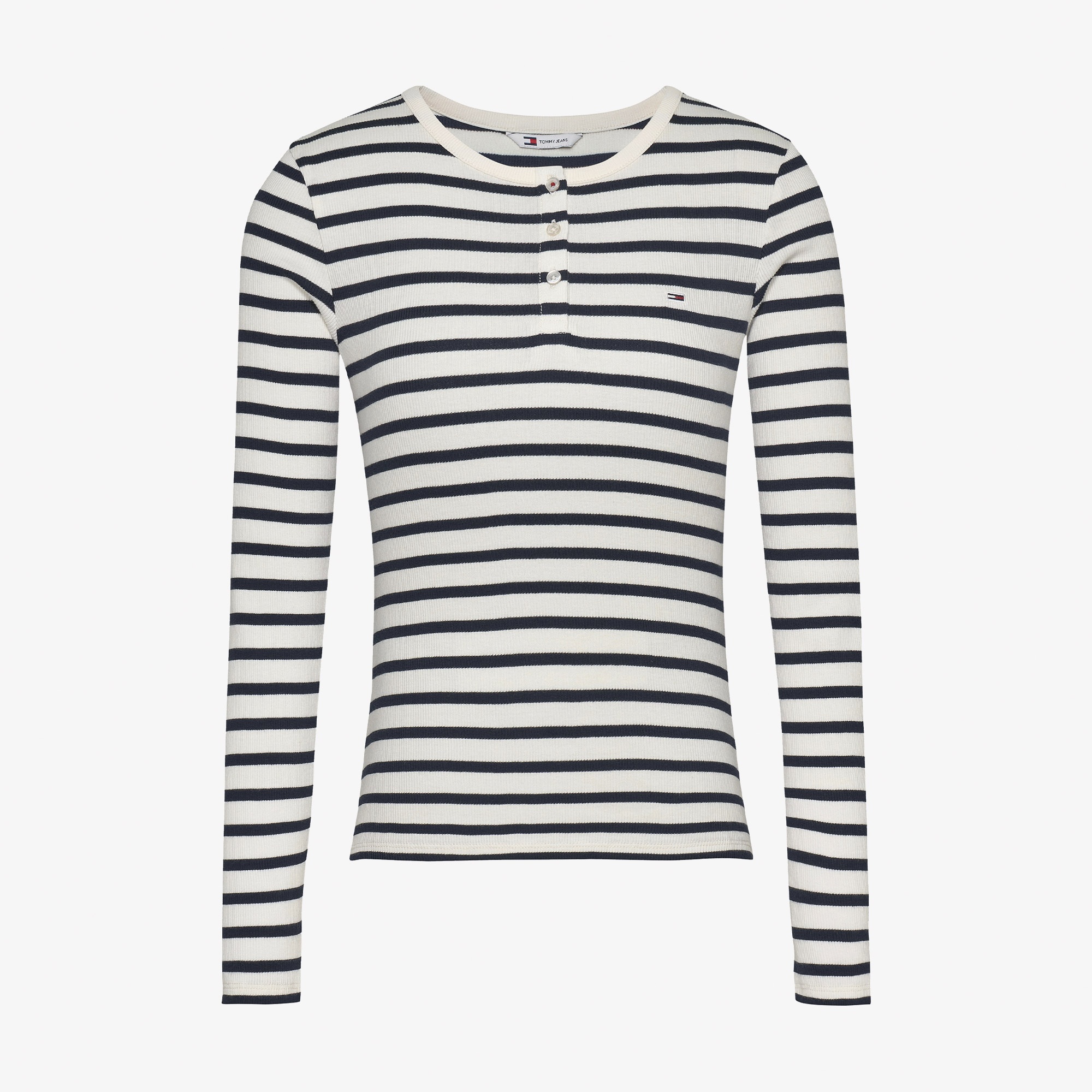 Tommy Jeans Button Rib C-Neck Kadın Mavi T-Shirt