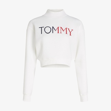  Tommy Jeans Crop Rwb Kadın Beyaz Sweatshirt