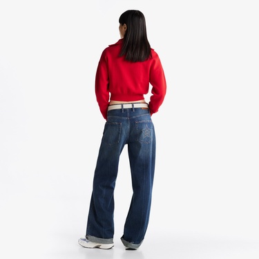  Tommy Jeans Crp Badge Zip Thru Cardigan Kadın Kırmızı Kazak