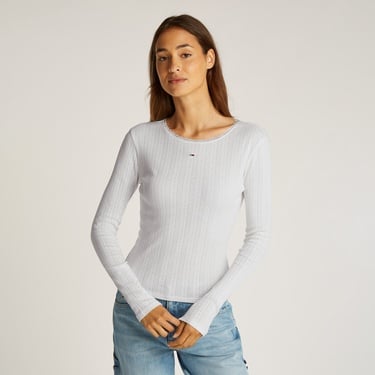  Tommy Jeans Slim Pointelle Rib Kadın Beyaz T-Shirt