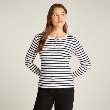  Tommy Jeans Button Rib C-Neck Kadın Mavi T-Shirt