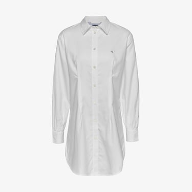  Tommy Jeans Oxford Pleat Kadın Beyaz Elbise