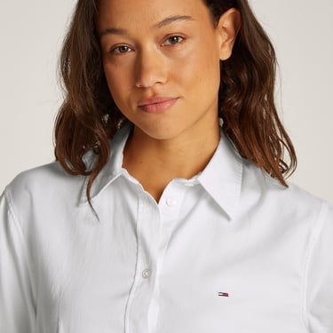  Tommy Jeans Oxford Pleat Kadın Beyaz Elbise