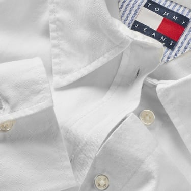  Tommy Jeans Oxford Pleat Kadın Beyaz Elbise