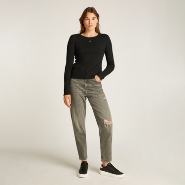  Tommy Jeans Slim Pointelle Rib Kadın Siyah T-Shirt
