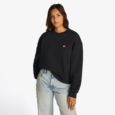 Tommy Jeans Bxy Badge Crew Kadın Siyah Sweatshirt