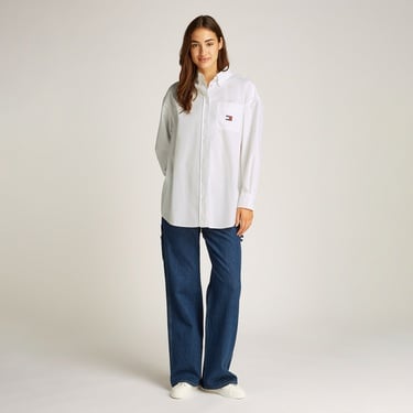  Tommy Jeans Ovs Badge Poplin Ext Kadın Beyaz Gömlek