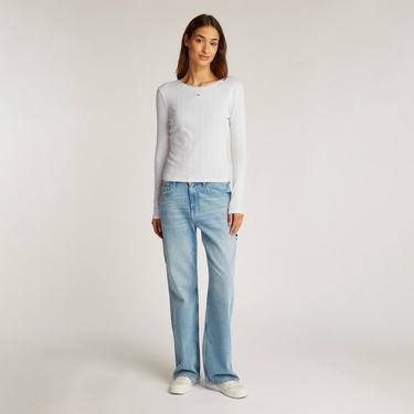  Tommy Jeans Slim Pointelle Rib Kadın Beyaz T-Shirt