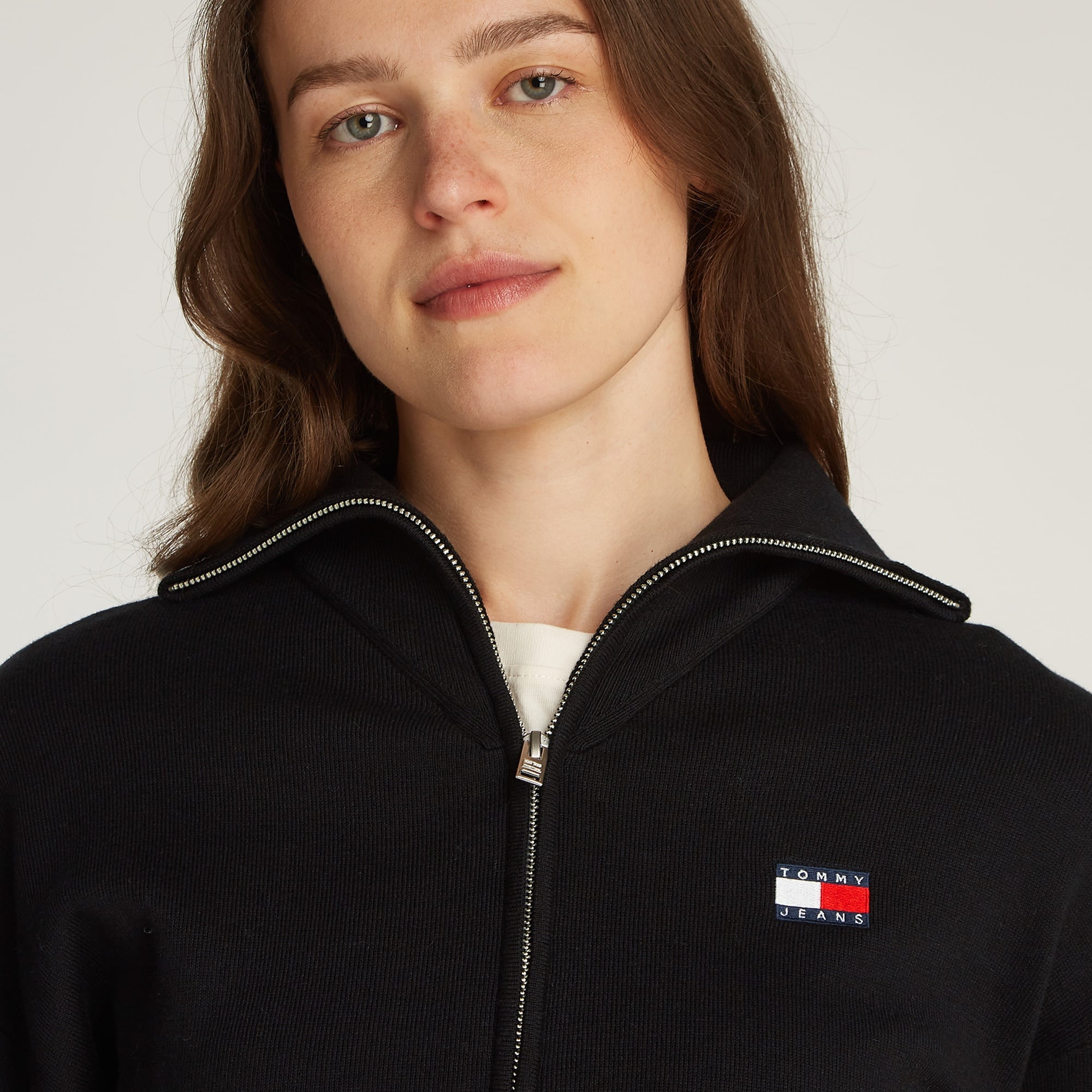 Tommy Jeans Badge Zip Cardigan Kadın Siyah Hırka