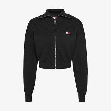  Tommy Jeans Badge Zip Cardigan Kadın Siyah Hırka