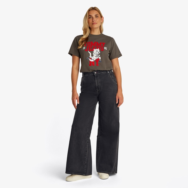  Tommy Jeans Wide Leg Carpenter Washed Kadın Koyu Gri Jean