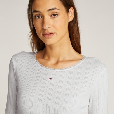  Tommy Jeans Slim Pointelle Rib Kadın Beyaz T-Shirt