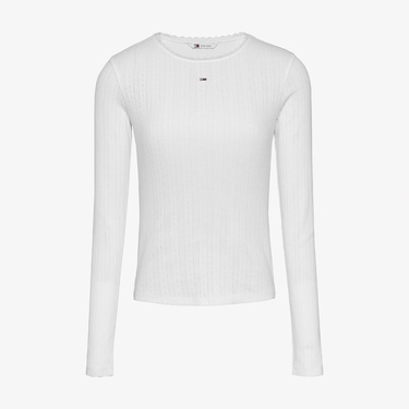  Tommy Jeans Slim Pointelle Rib Kadın Beyaz T-Shirt