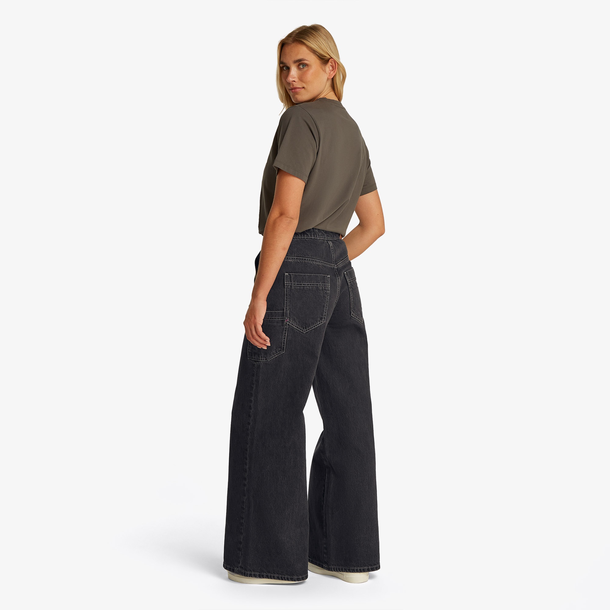 Tommy Jeans Wide Leg Carpenter Washed Kadın Koyu Gri Jean