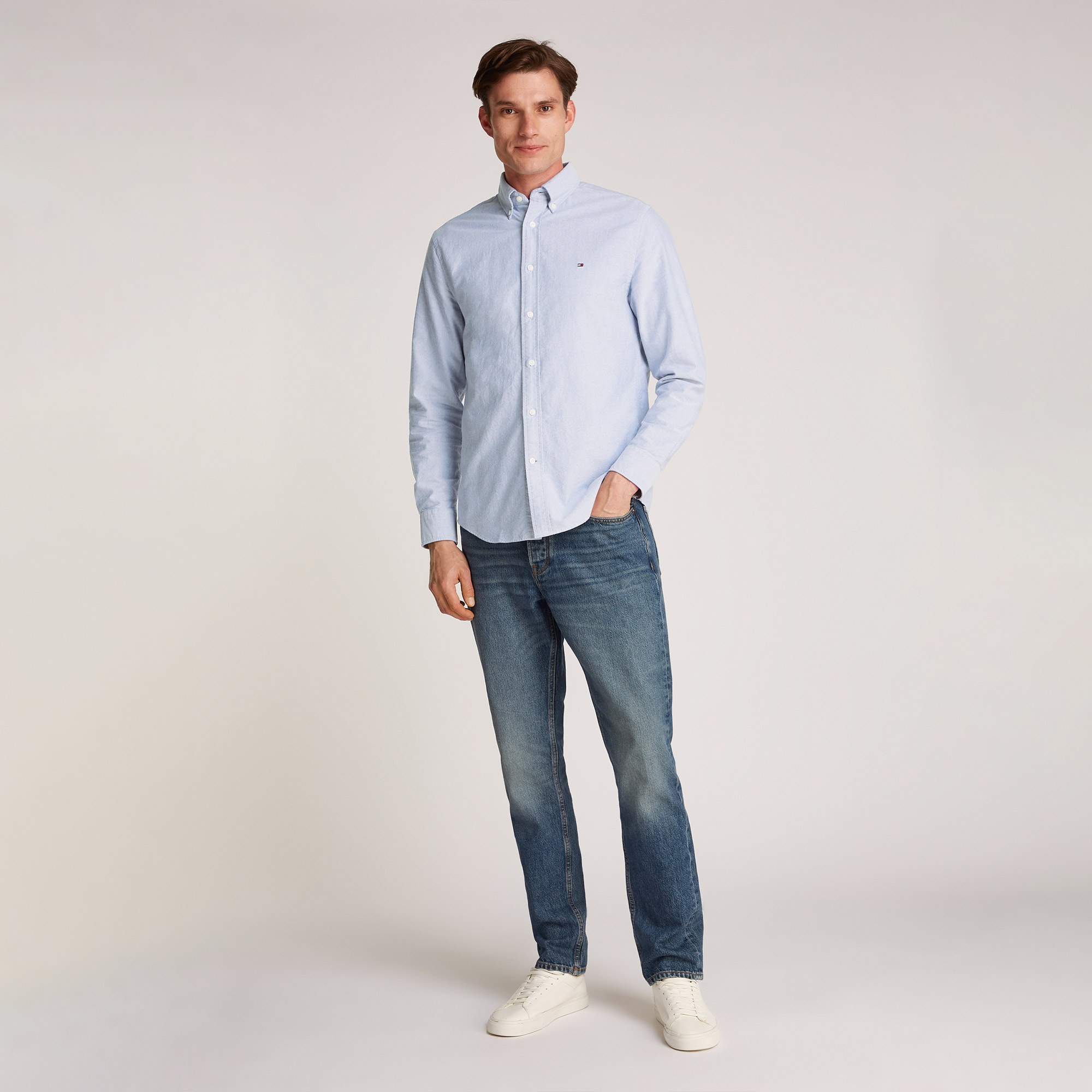 Tommy Hilfiger Solid Heritage Oxford Erkek Mavi Gömlek