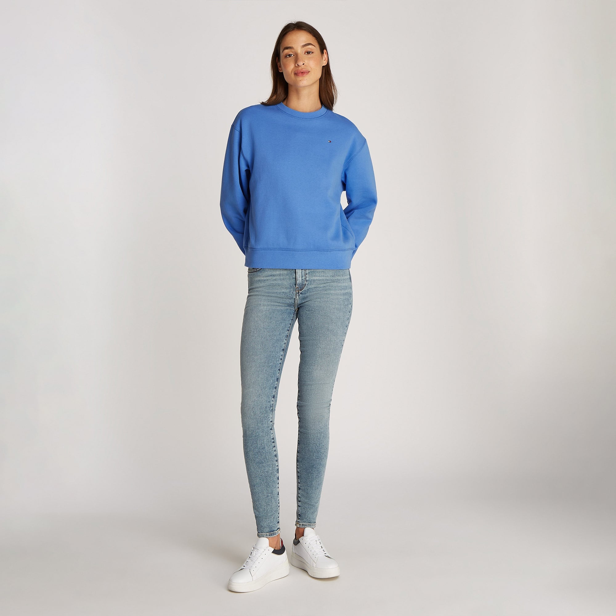 Tommy Hilfiger Reg Flag On Chest Kadın Mavi Sweatshirt