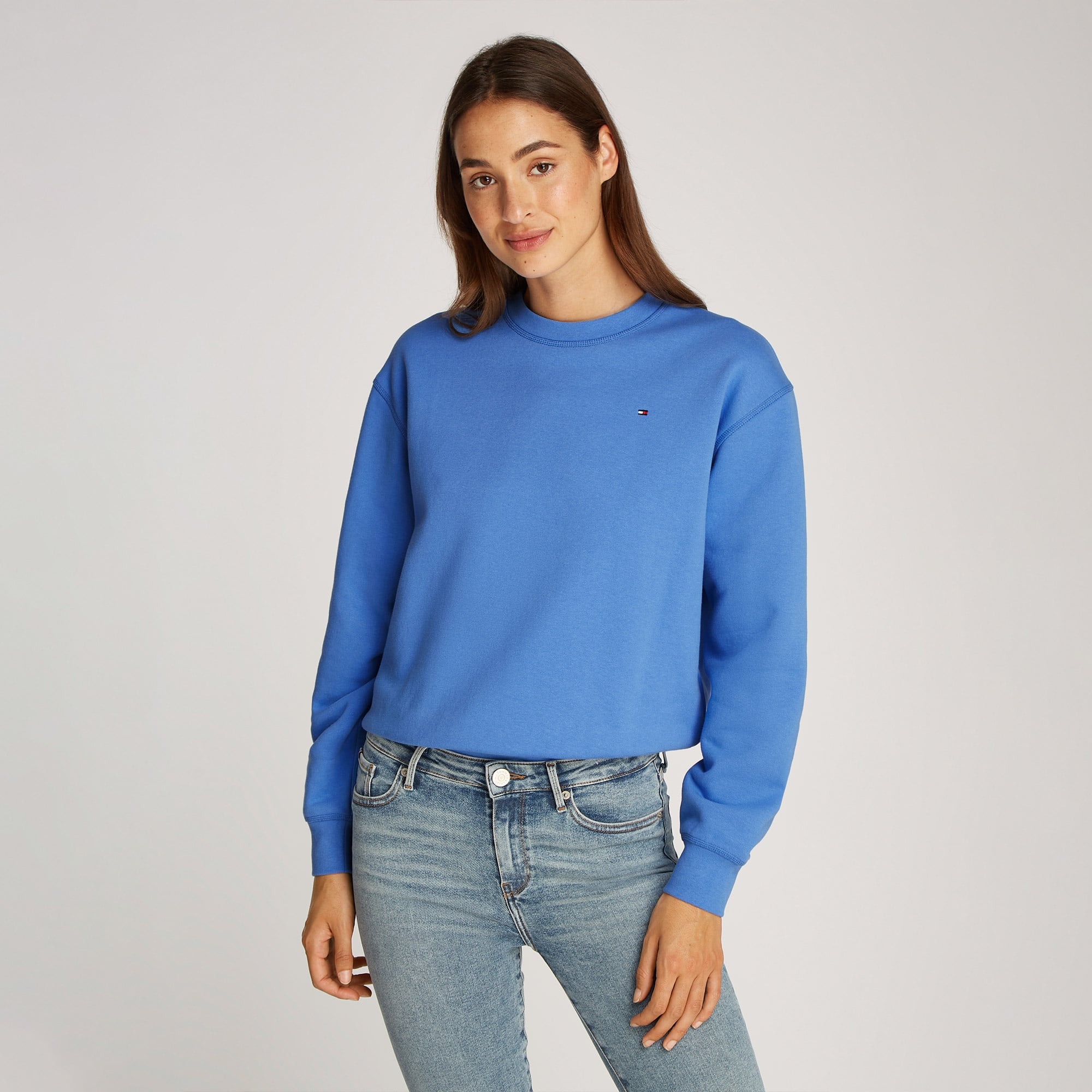 Tommy Hilfiger Reg Flag On Chest Kadın Mavi Sweatshirt