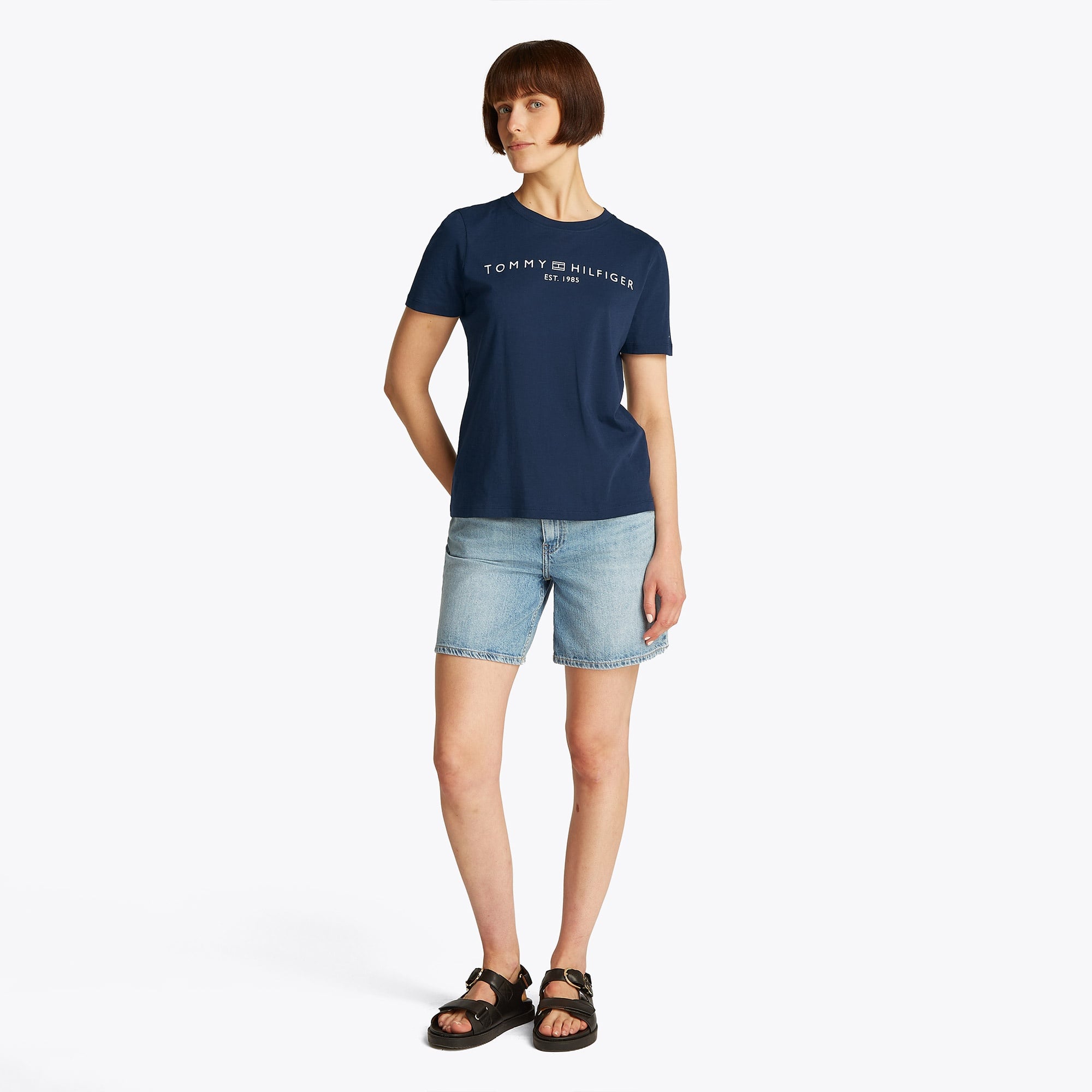 Tommy Hilfiger Reg Corp Logo Kadın Lacivert T-Shirt