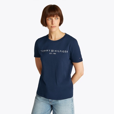  Tommy Hilfiger Reg Corp Logo Kadın Lacivert T-Shirt