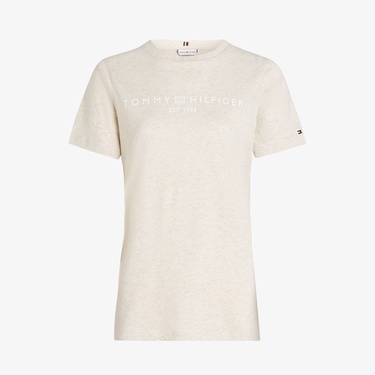  Tommy Hilfiger Reg Corp Logo C-Nk Kadın Kahverengi T-Shirt