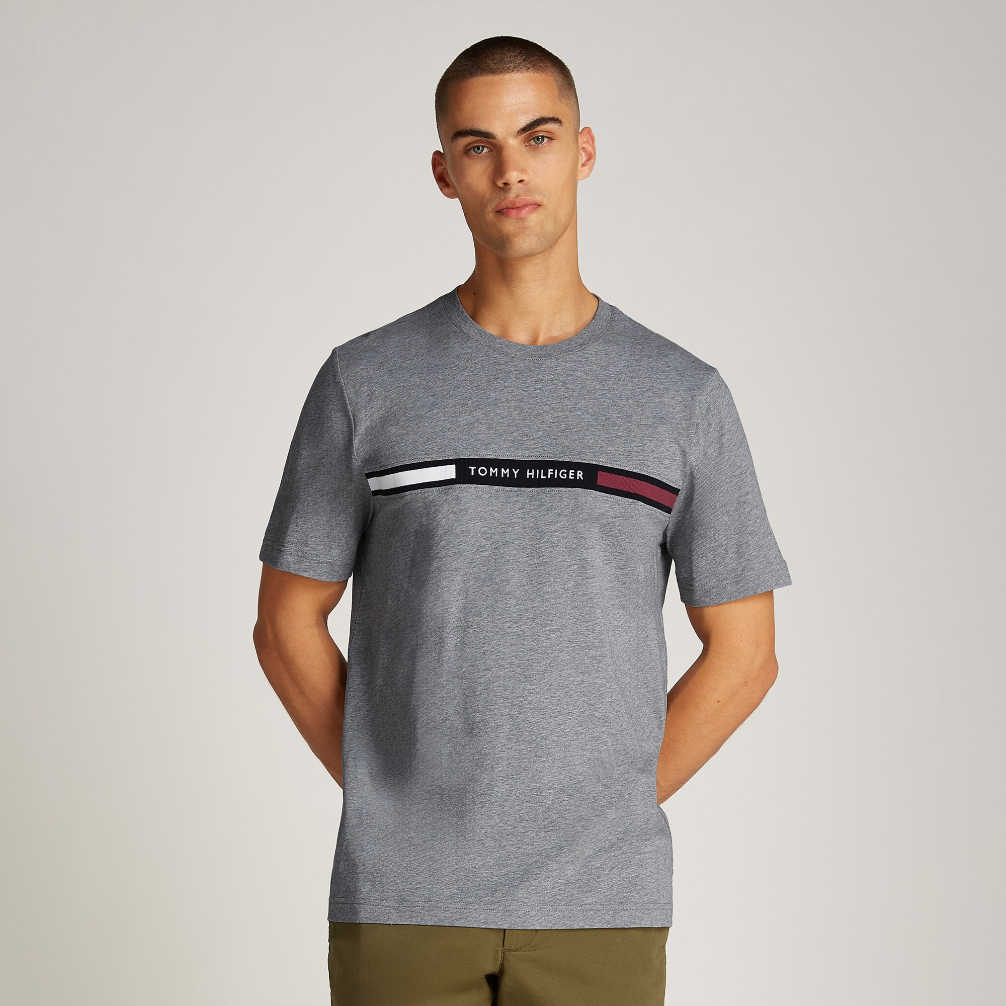 Tommy Hilfiger Chest Insert Erkek Gri T-Shirt