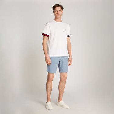  Tommy Hilfiger Global Stripe Flag Cuff Erkek Beyaz T-Shirt