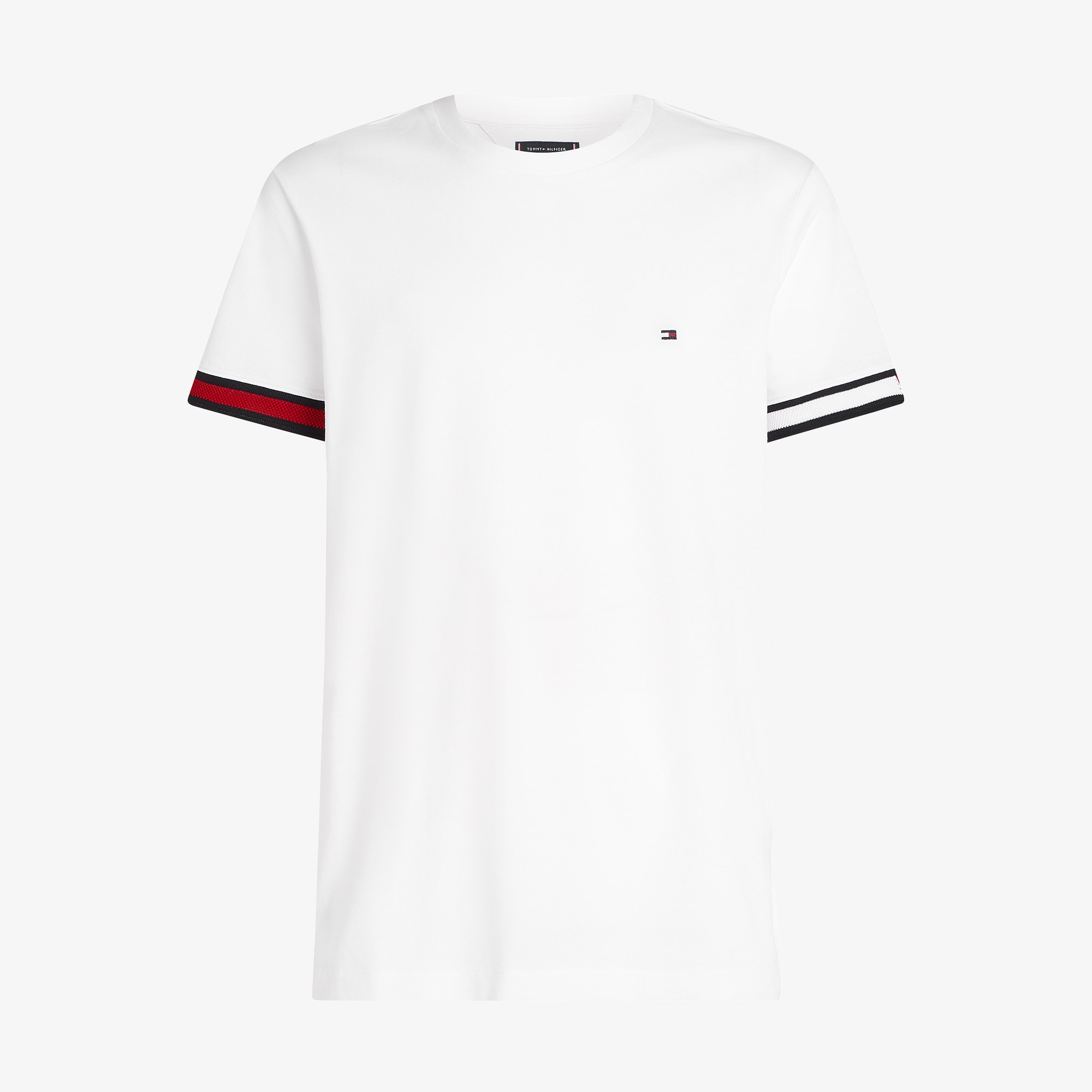 Tommy Hilfiger Global Stripe Flag Cuff Erkek Beyaz T-Shirt