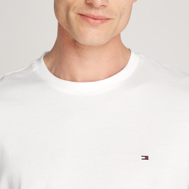  Tommy Hilfiger Global Stripe Flag Cuff Erkek Beyaz T-Shirt