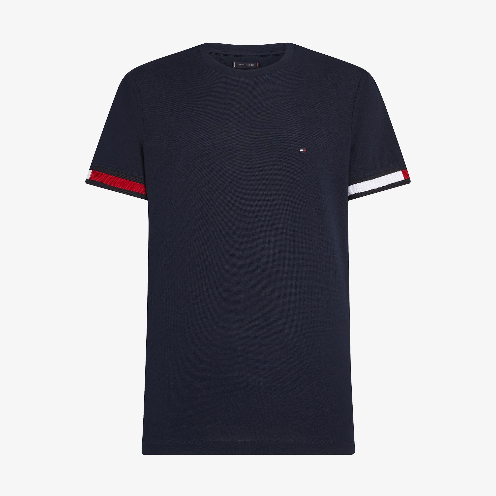 Tommy Hilfiger Global Stripe Flag Cuff Erkek Mavi T-Shirt