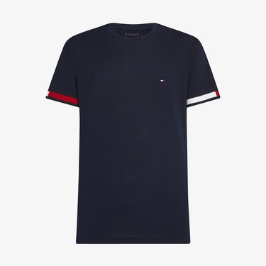  Tommy Hilfiger Global Stripe Flag Cuff Erkek Mavi T-Shirt