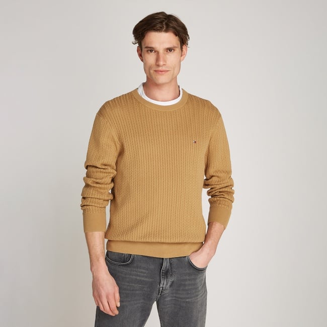  Tommy Hilfiger Herringbone Structure C Nk Erkek Haki Kazak
