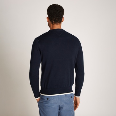  Tommy Hilfiger Graphic Cotton Crew Erkek Lacivert Kazak