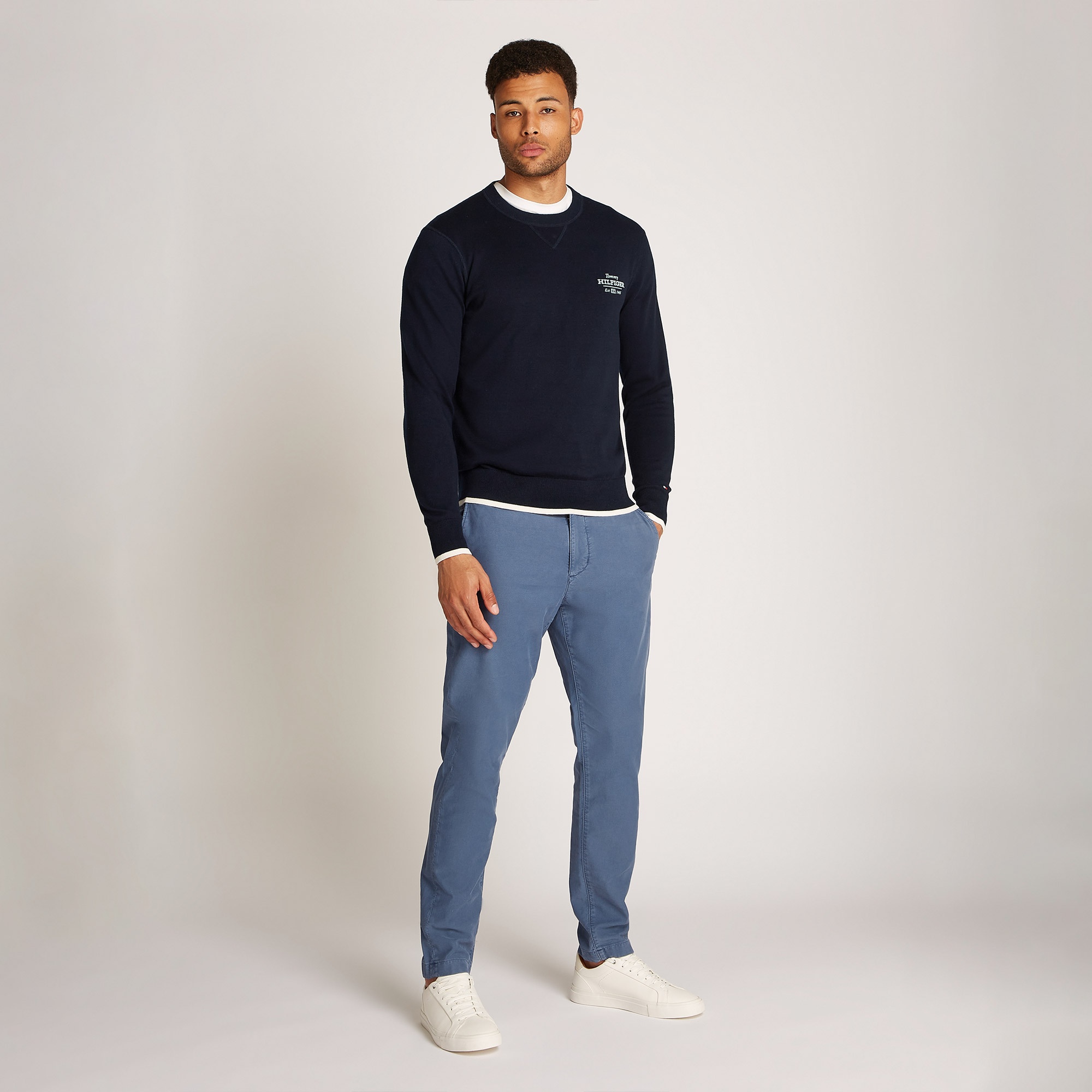 Tommy Hilfiger Graphic Cotton Crew Erkek Lacivert Kazak